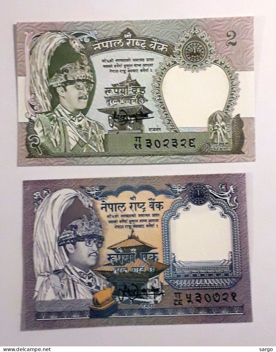 NEPAL -  1,2 RUPEES  - P 37, P 29  (1991-1981) - 2 PCS - UNC - BANKNOTES - PAPER MONEY - CARTAMONETA - - Nepal