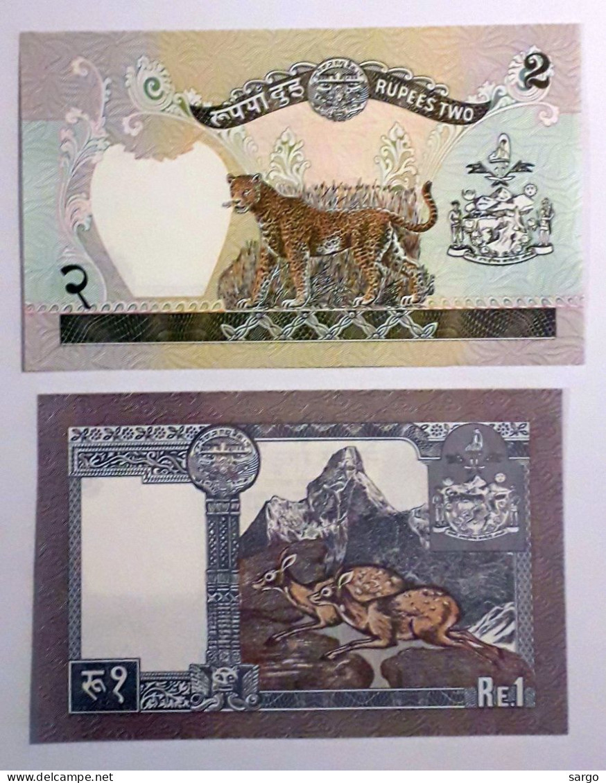 NEPAL -  1,2 RUPEES  - P 37, P 29  (1991-1981) - 2 PCS - UNC - BANKNOTES - PAPER MONEY - CARTAMONETA - - Nepal