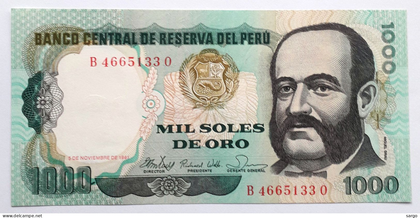 PERU' - 1.000 SOLES DE ORO  - P 122  (1981) - UNC - BANKNOTES - PAPER MONEY - CARTAMONETA - - Perù