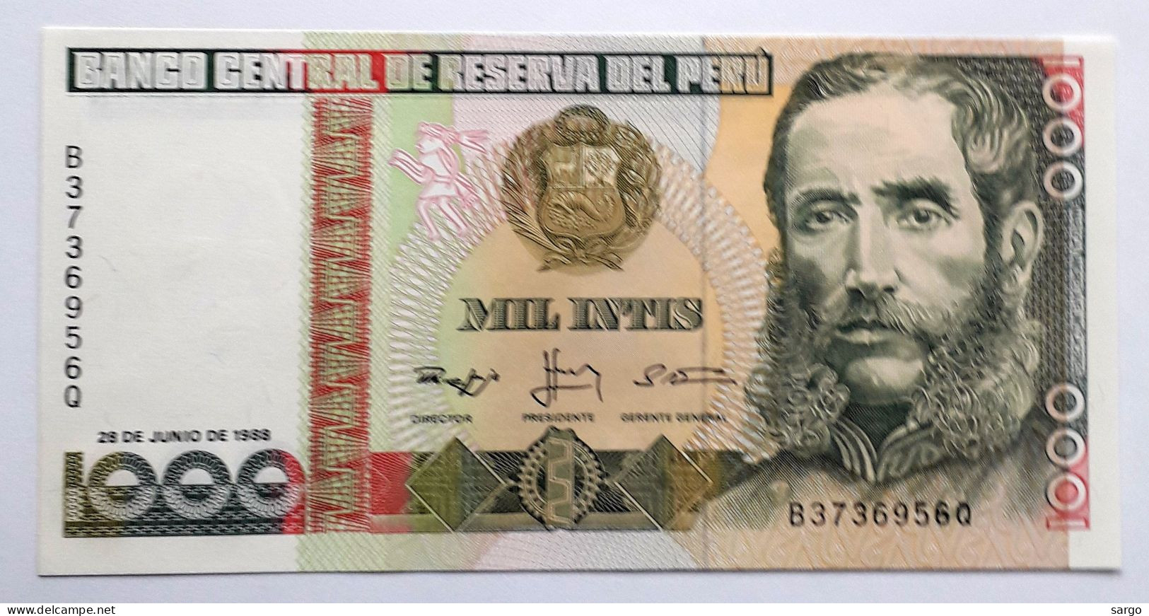 PERU' - 1.000 INTIS  - P 136  (1988) - UNC - BANKNOTES - PAPER MONEY - CARTAMONETA - - Peru