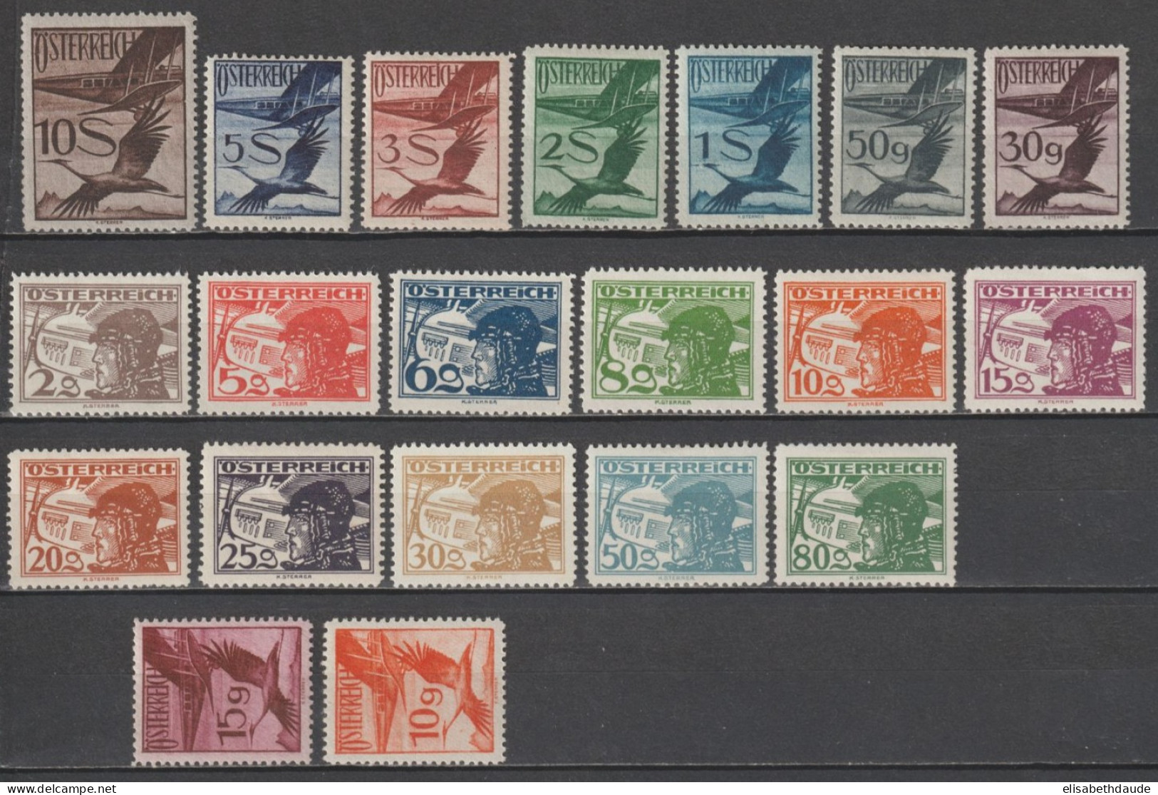 AUTRICHE - 1925/30 - POSTE AERIENNE SERIE COMPLETE YVERT N° 12/31 * MLH (QUELQUES ** MNH Dont 22 ET 31) - COTE = 245 EUR - Neufs