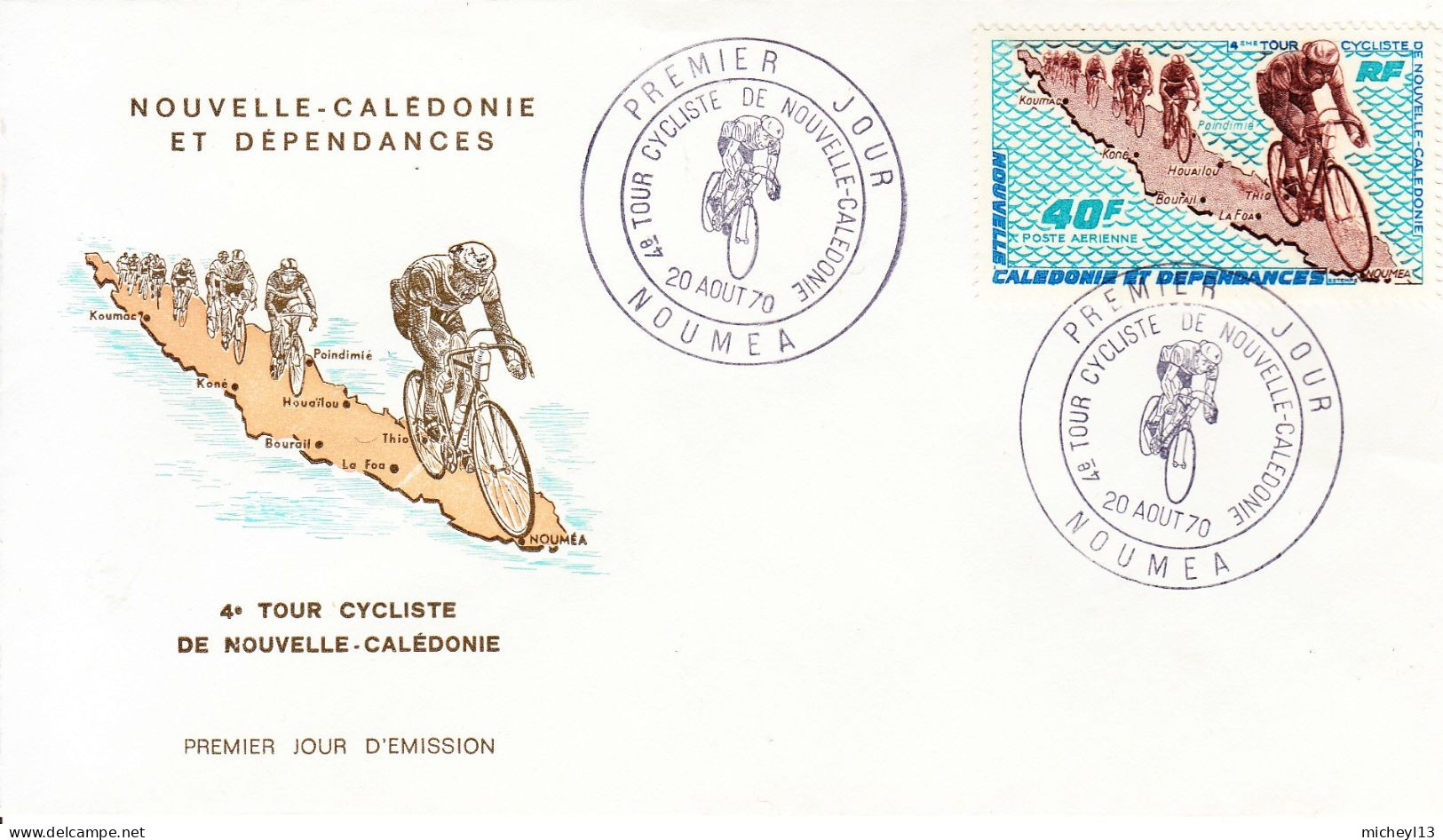 Nouvelle Calédonie-Noumea-20/08/1970-4ème Tour Cycliste De Nouvelle Calédonie-FDC Du Timbre 119 - Storia Postale