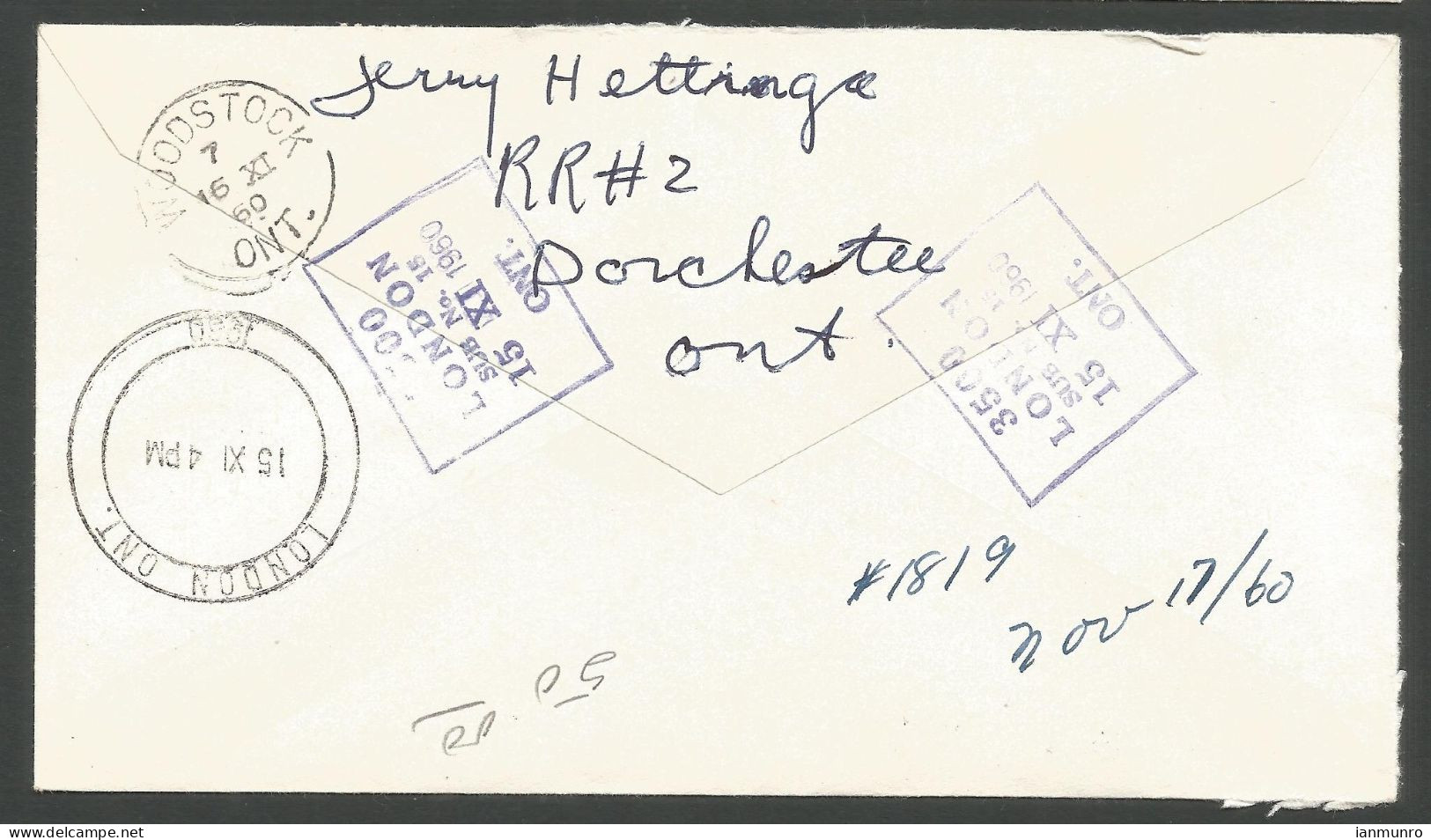 1960 Registered Cover 25c Wilding/Paper MOON London Sub No 15 Ontario To Barrel Woodstock - Historia Postale