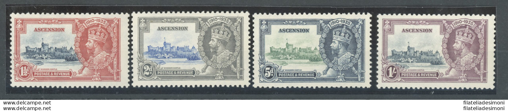 1935 ASCENSION, Stanley Gibbons N. 31-34, Silver Jubilee, 4 Valori, MH* - Otros & Sin Clasificación