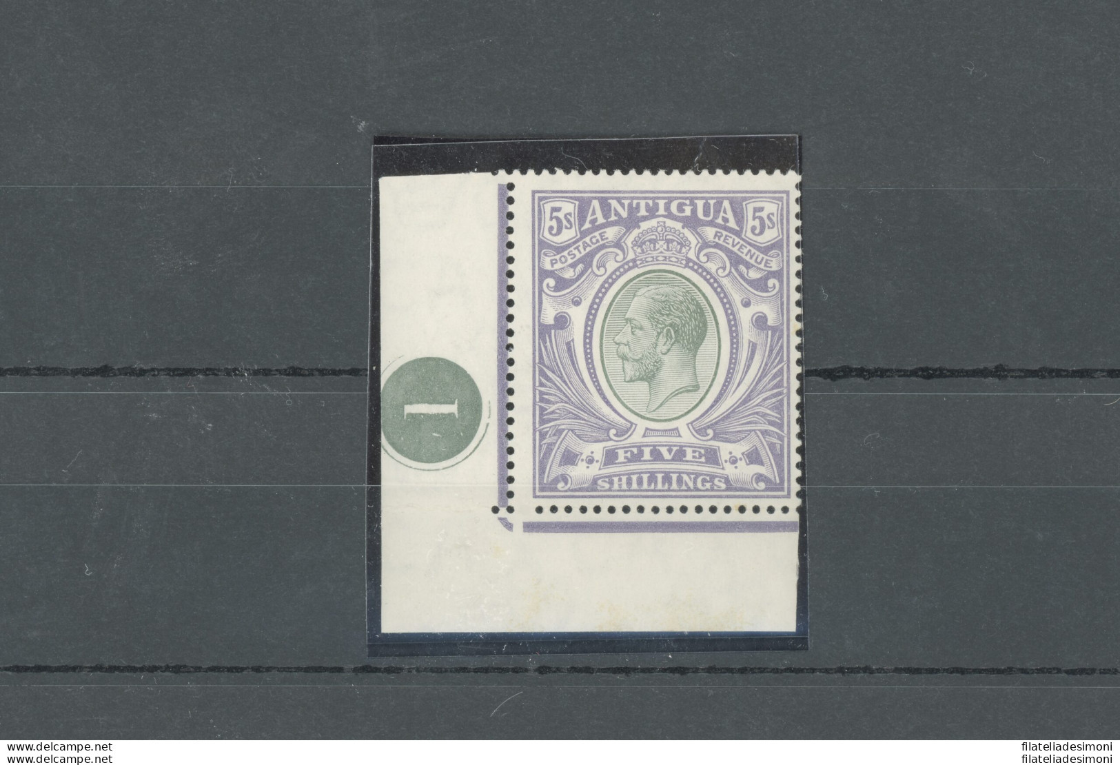 1913 ANTIGUA, Stanley Gibbons N. 51, Effige In Riquadro Di Giorgio VI, Numero Di Tavola Angolo Di Foglio - MLH* - Other & Unclassified