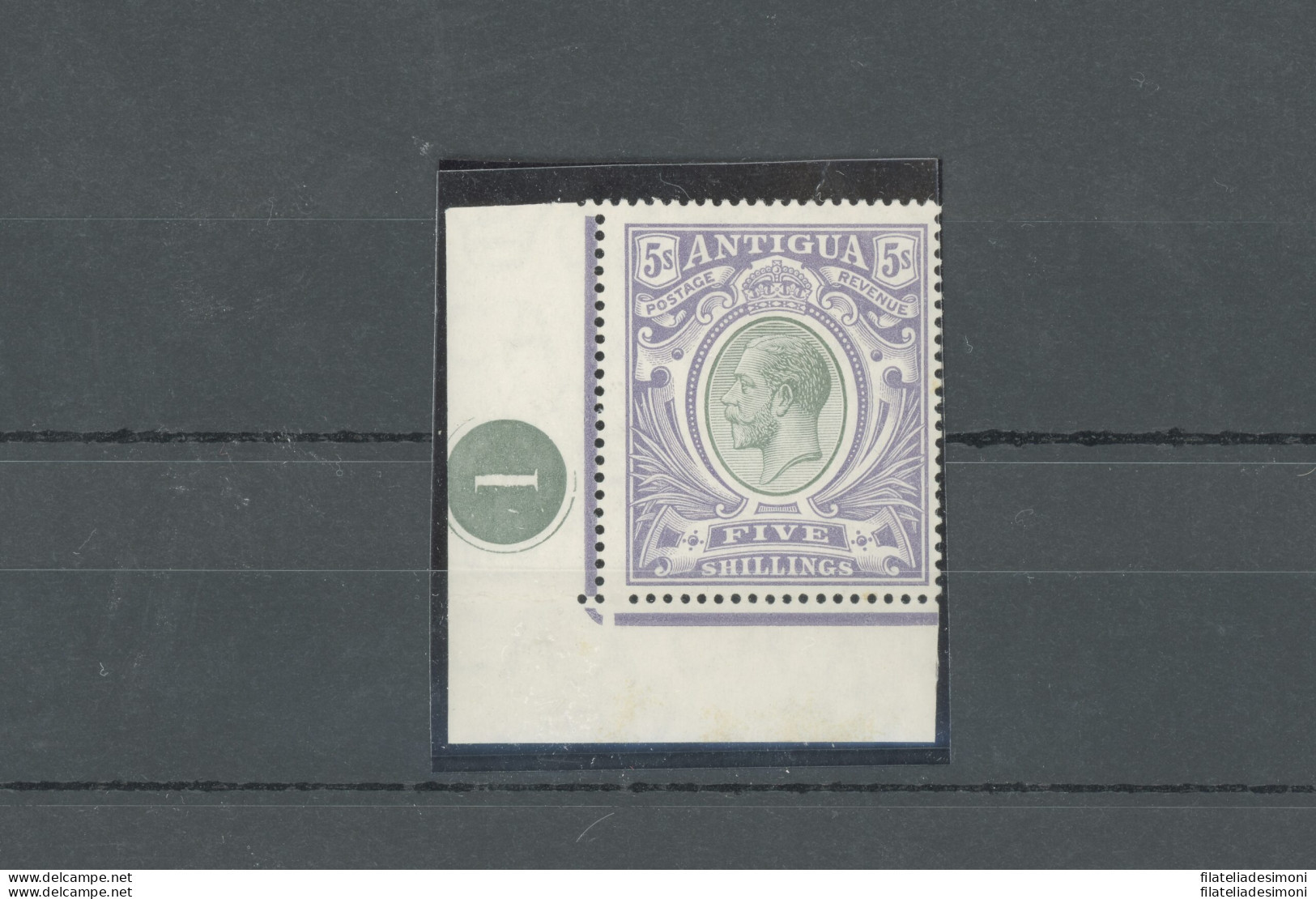 1913 ANTIGUA, Stanley Gibbons N. 51, Effige In Riquadro Di Giorgio VI, Numero Di Tavola Angolo Di Foglio - MLH* - Autres & Non Classés