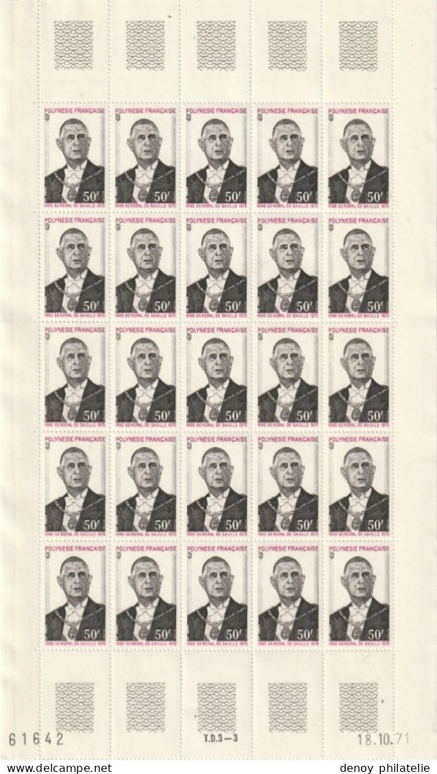 Polynésie Feuille Complete Du N° 89 90 Anniversaire De La Mort Du Général De Gaulle - Unused Stamps