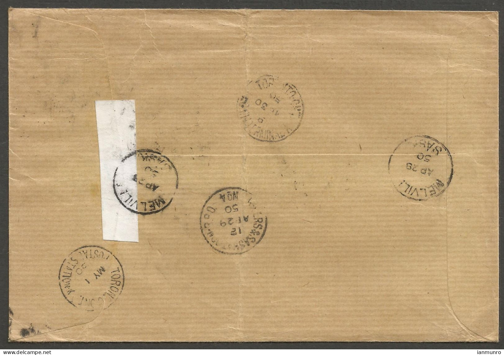 1950 Stamp Dealer Reply Cover Registered 18c Peace/GVI RPO CDS Melville Saskatchewan - Postal History