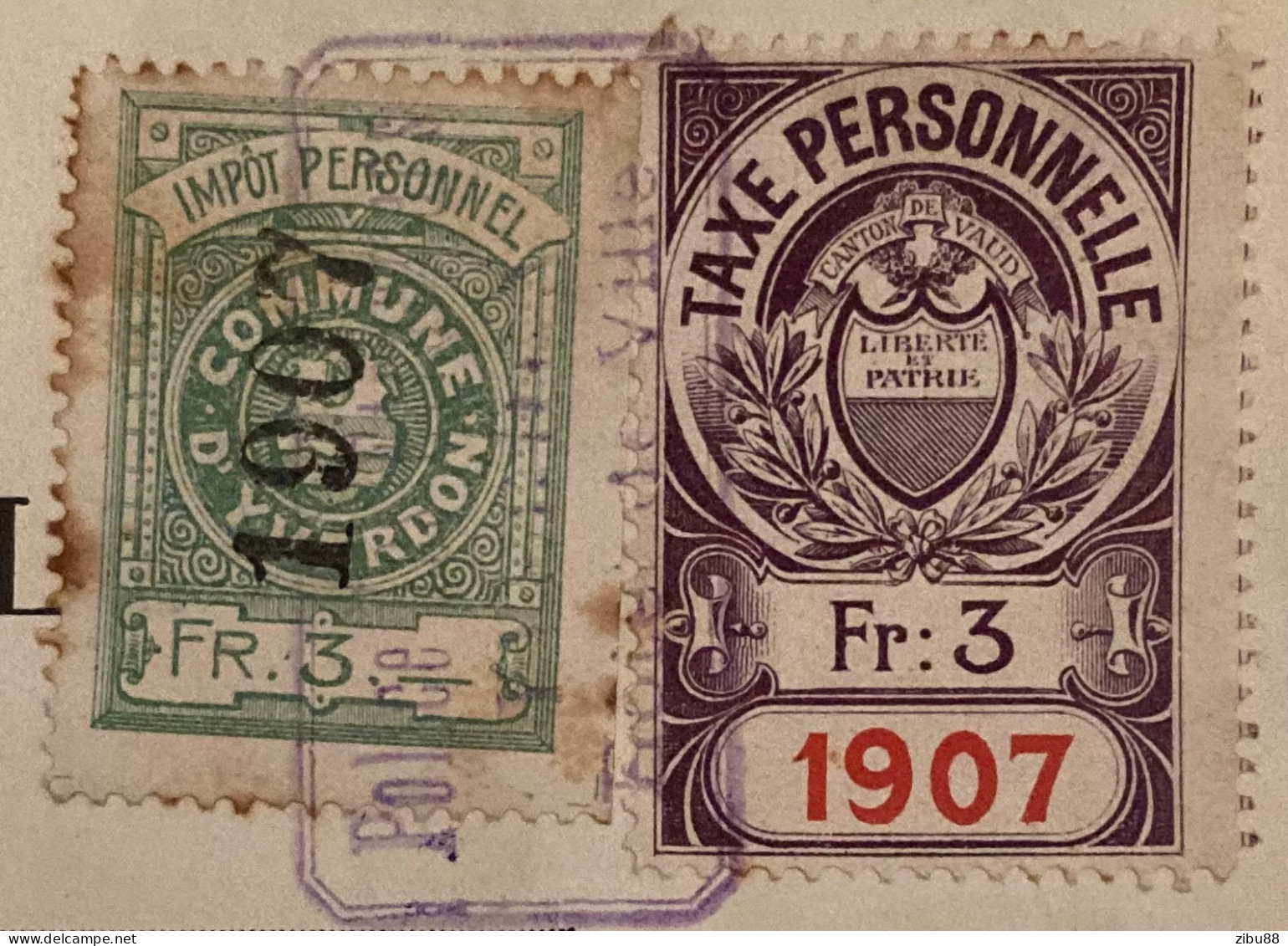 Fiskalmarken Commune Vevey / Canton Vaud Auf Beleg (Permis De Domicile) / Impôt Personnel / Revenue Stamps Switzerland - Fiscaux