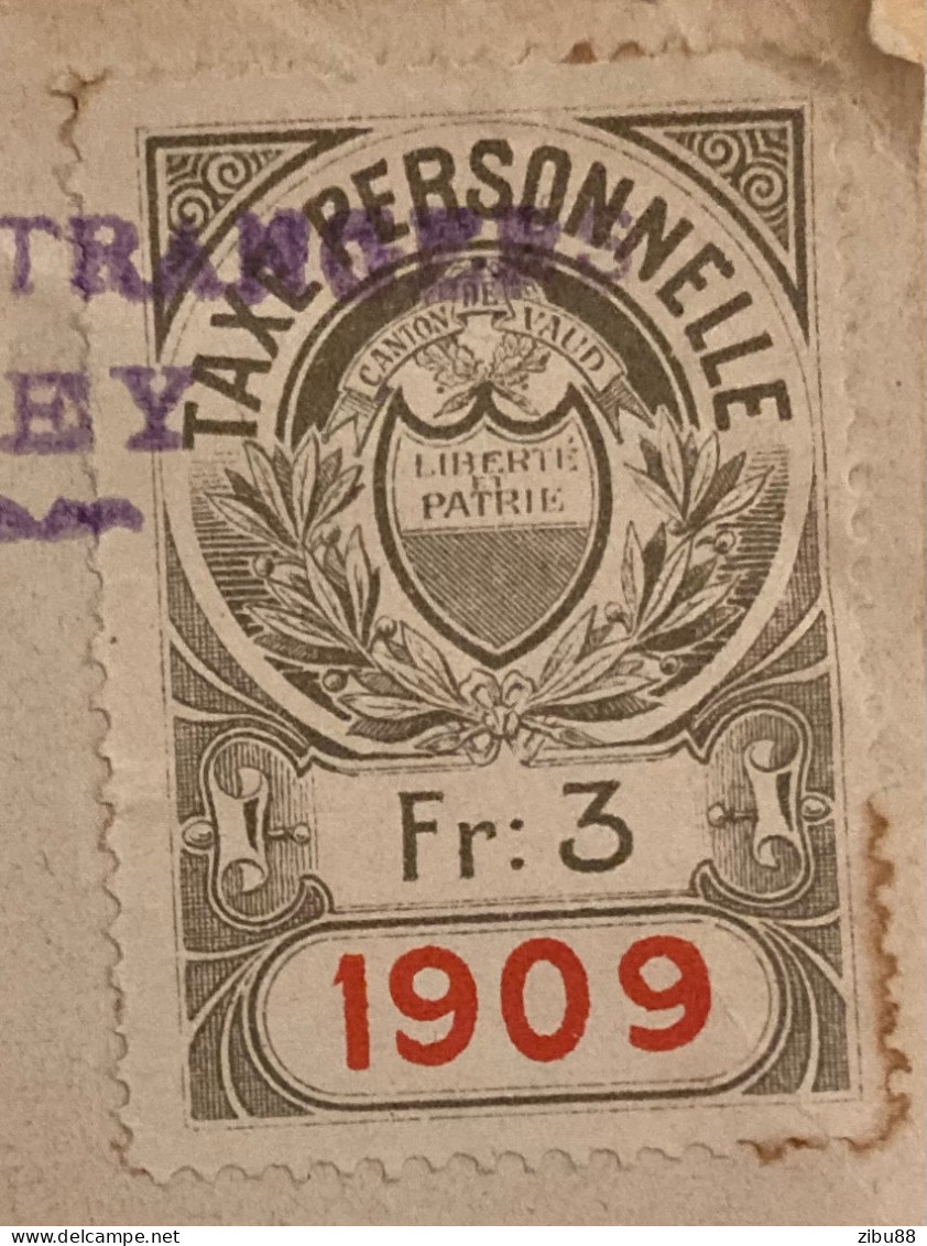 Fiskalmarken Commune Vevey / Canton Vaud Auf Beleg (Permis De Domicile) / Impôt Personnel / Revenue Stamps Switzerland - Steuermarken