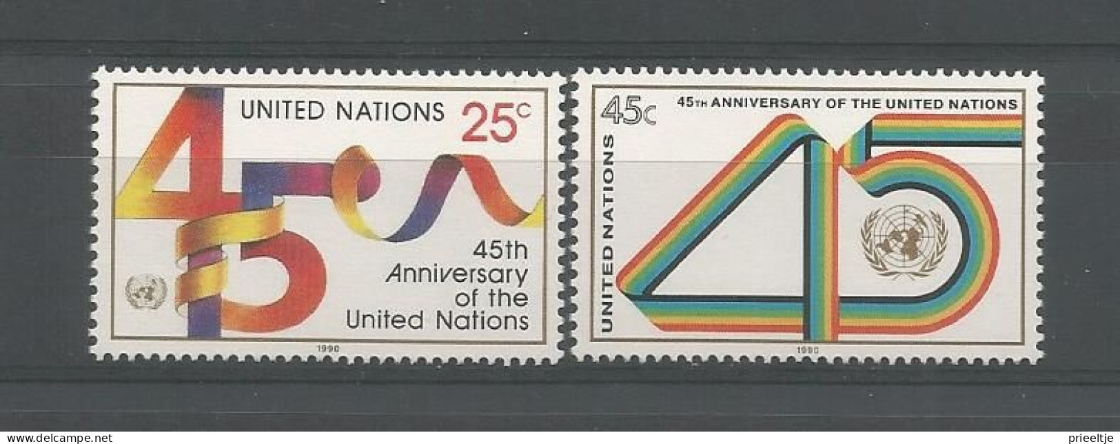 United Nations NY 1990 U.N. 45th Anniv. Y.T. 574/575 ** - Unused Stamps