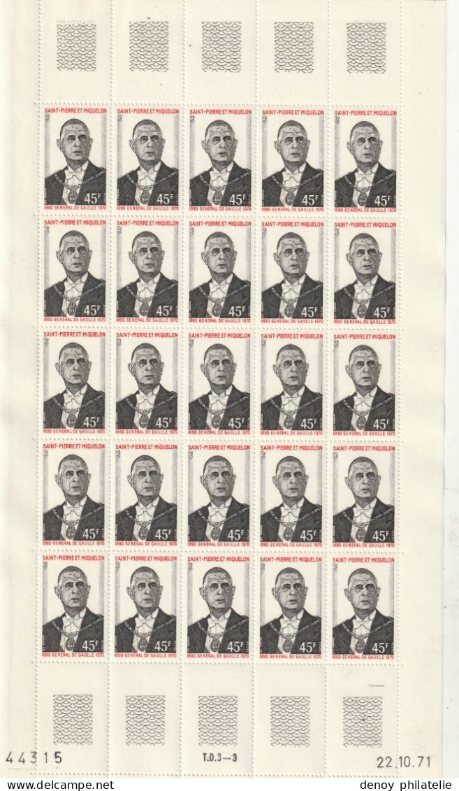 Saint Pierre  Feuille Complete Du N°419 420 Anniversaire De La Mort Du Général De Gaulle - Unused Stamps