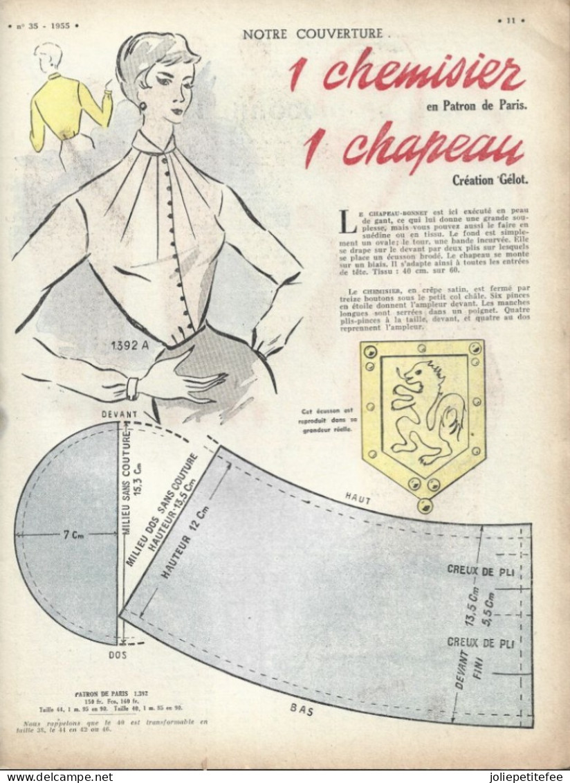 N°35 - 1955.  LE PETIT ECHO DE LA MODE.  POUR LUI,  1 CHEMISIER 1 CHAPEAU. - Lifestyle & Mode