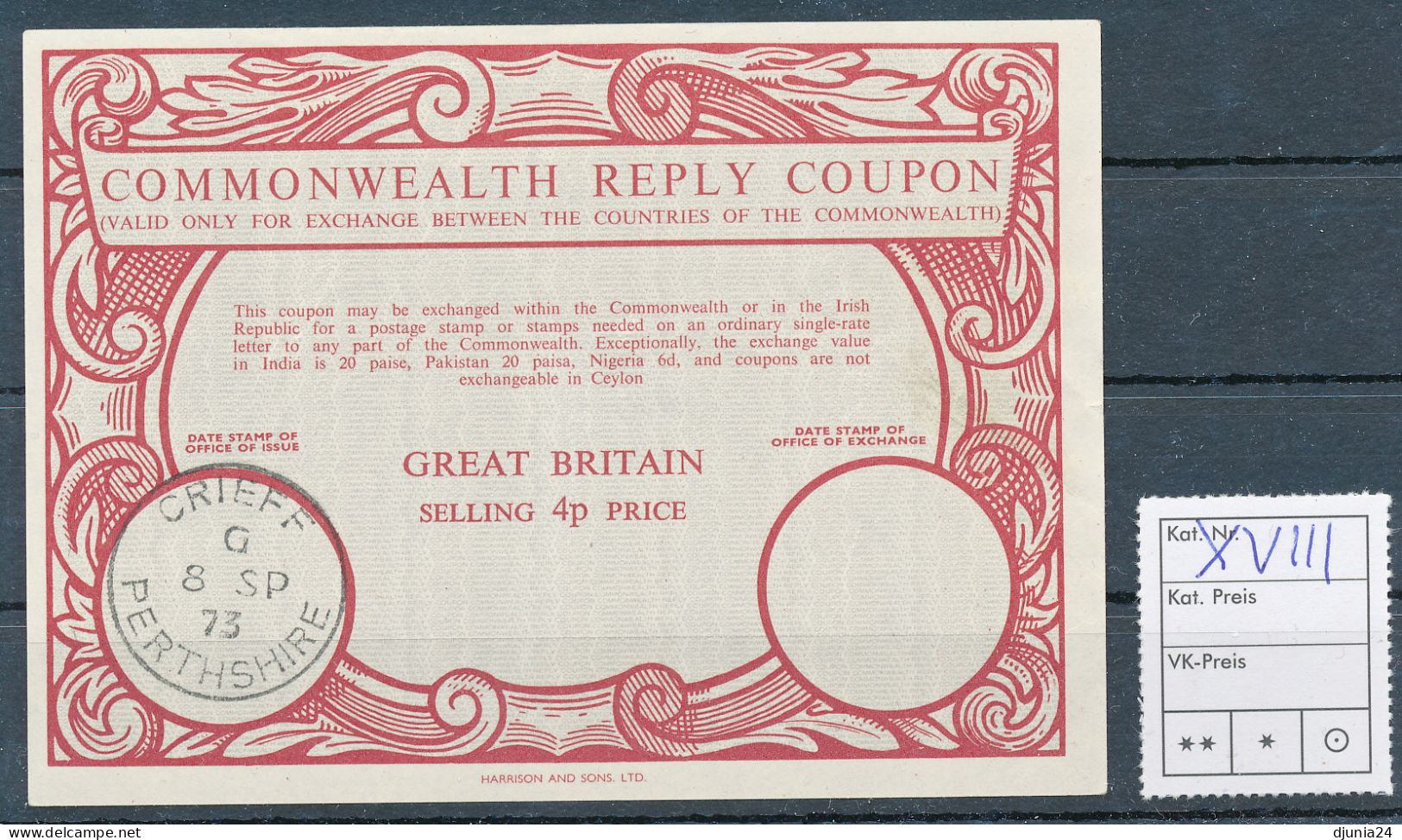 BF0362 / GREAT BRITAIN -  collection of  12 different COMONNWEALTH  reply coupon reponse