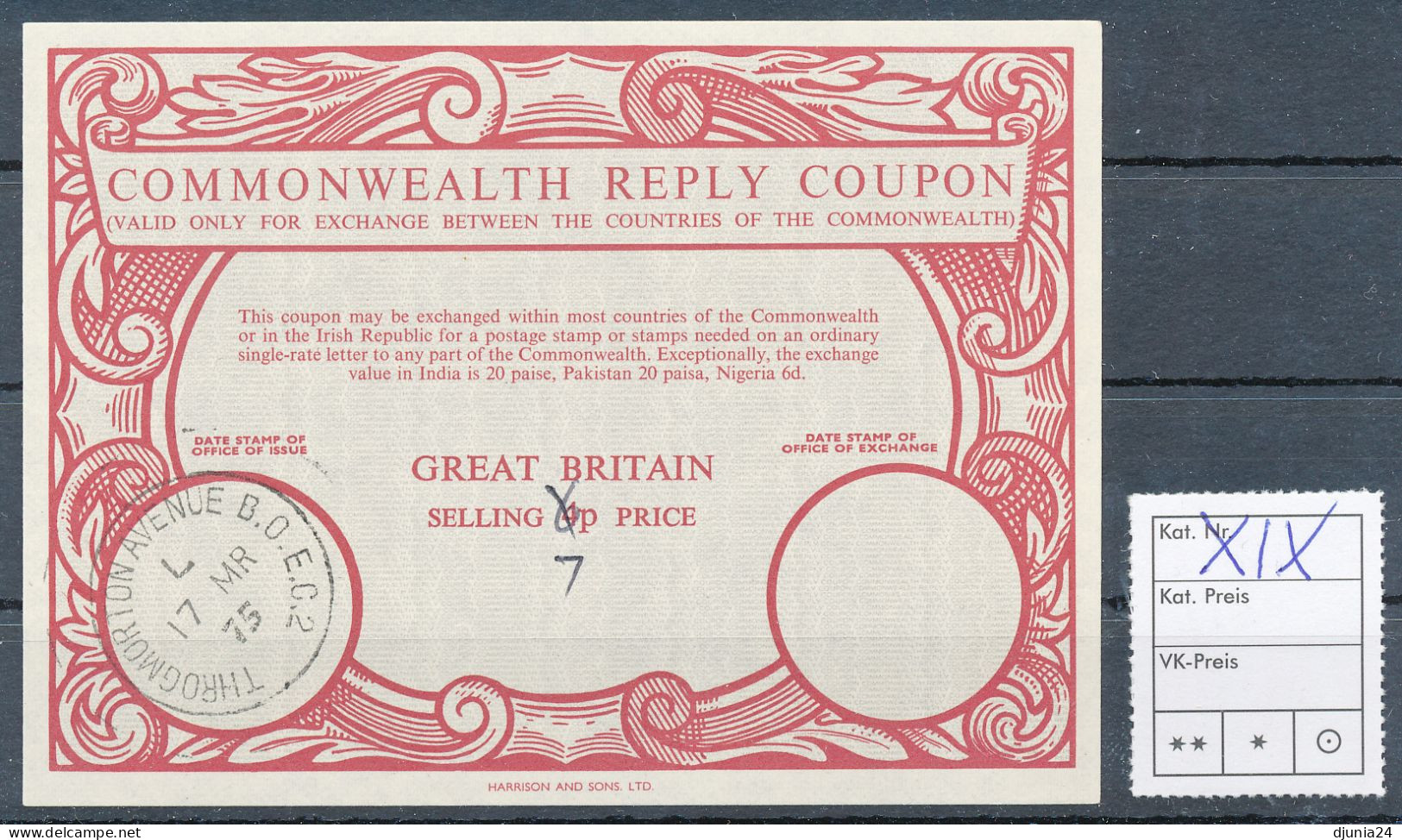 BF0362 / GREAT BRITAIN -  collection of  12 different COMONNWEALTH  reply coupon reponse