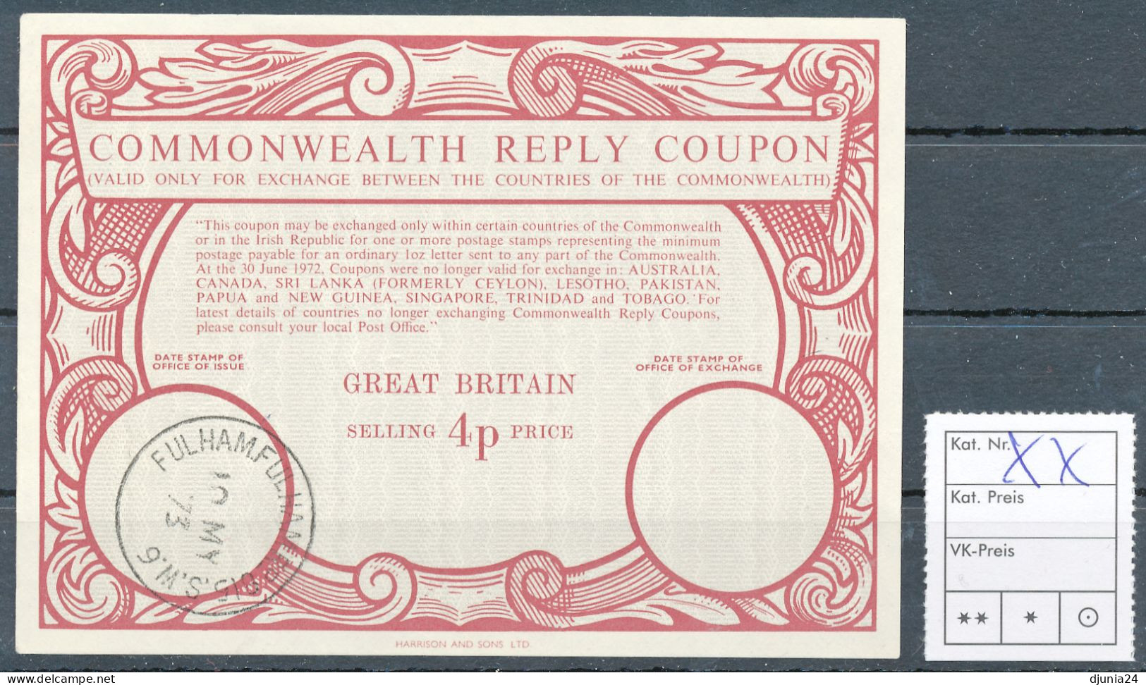 BF0362 / GREAT BRITAIN -  collection of  12 different COMONNWEALTH  reply coupon reponse