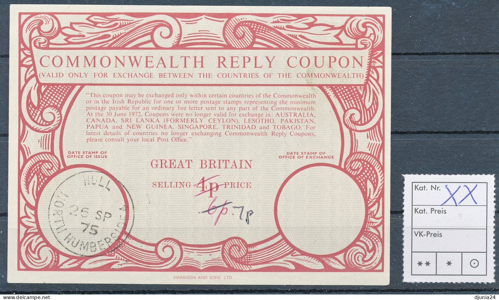 BF0362 / GREAT BRITAIN -  collection of  12 different COMONNWEALTH  reply coupon reponse