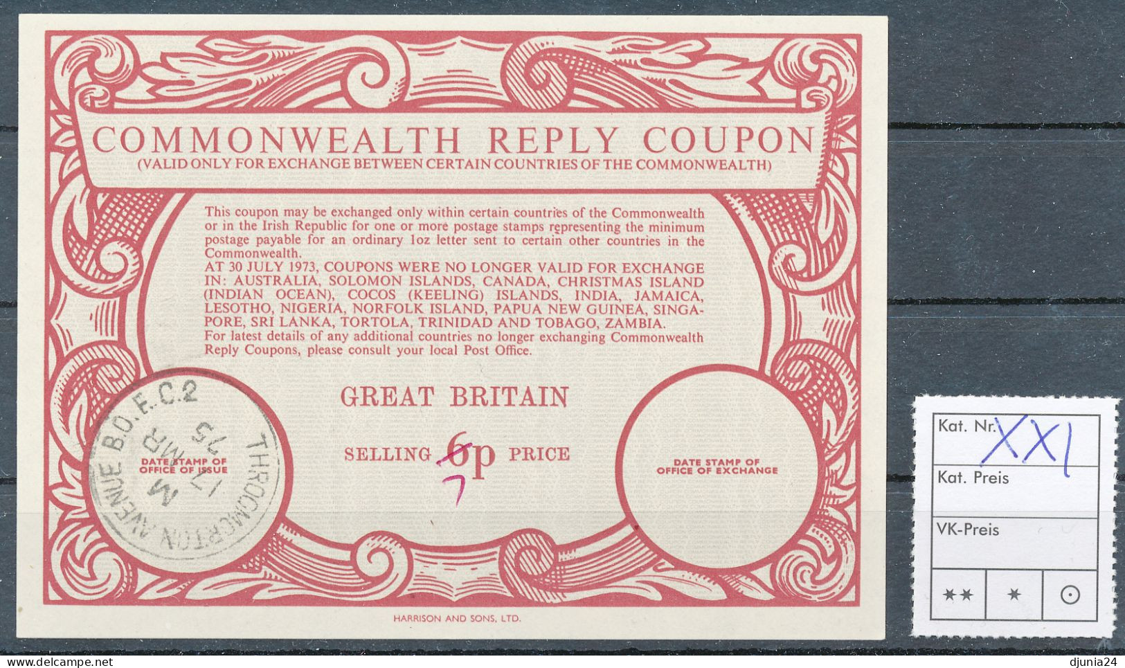 BF0362 / GREAT BRITAIN -  collection of  12 different COMONNWEALTH  reply coupon reponse