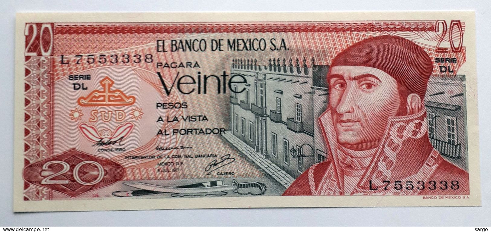 MEXICO - 20 PESOS  - P 64 (1977)  - UNC - BANKNOTES - PAPER MONEY - CARTAMONETA - - Mexiko