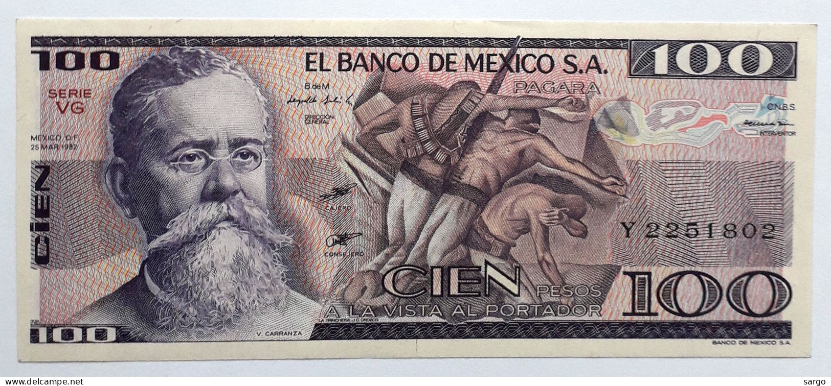 MEXICO - 100 PESOS  - P 74 C (1982)  - UNC - BANKNOTES - PAPER MONEY - CARTAMONETA - - Mexique