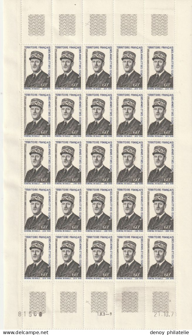 Affars Et Issas  Feuille Complete Du N°375 376 Anniversaire De La Mort Du Général De Gaulle - Unused Stamps