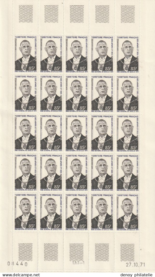 Affars Et Issas  Feuille Complete Du N°375 376 Anniversaire De La Mort Du Général De Gaulle - Unused Stamps