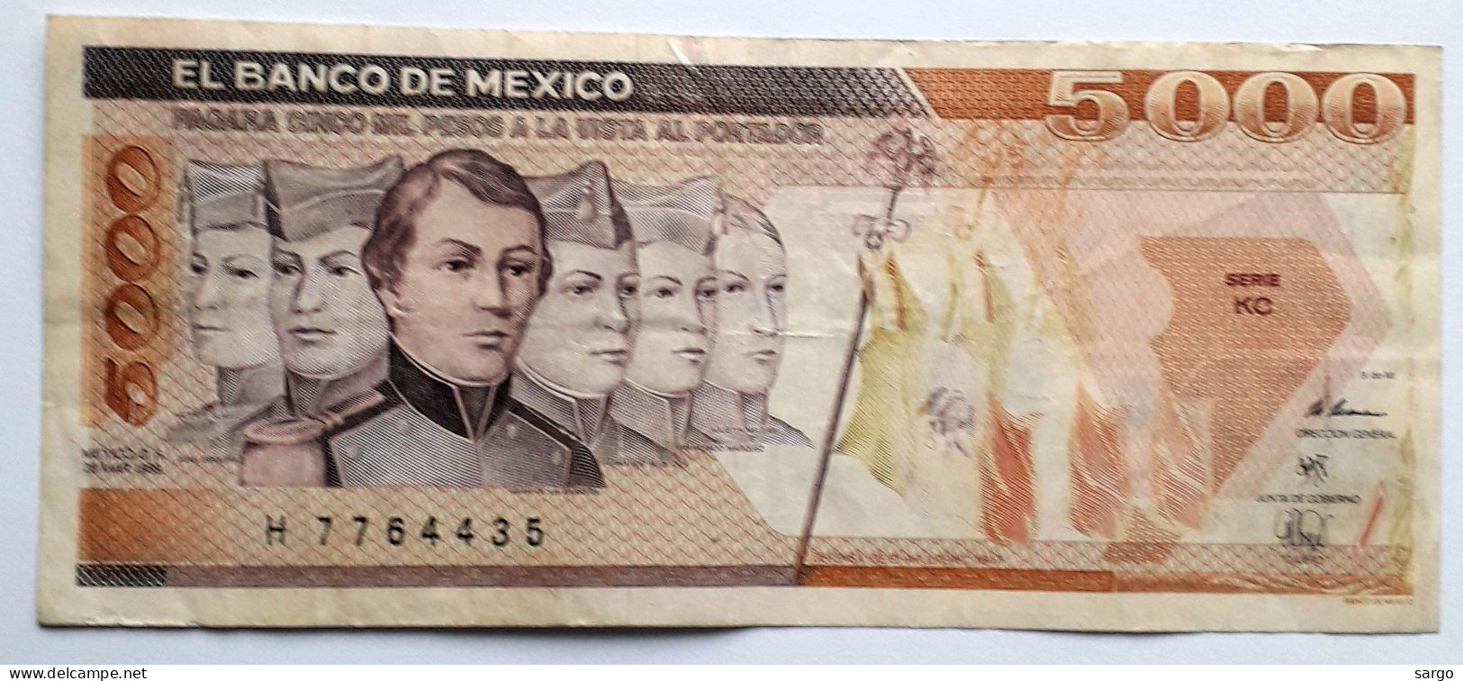 MEXICO - 5.000 PESOS  - P 88 C (1989)  - CIRC - BANKNOTES - PAPER MONEY - CARTAMONETA - - Mexico