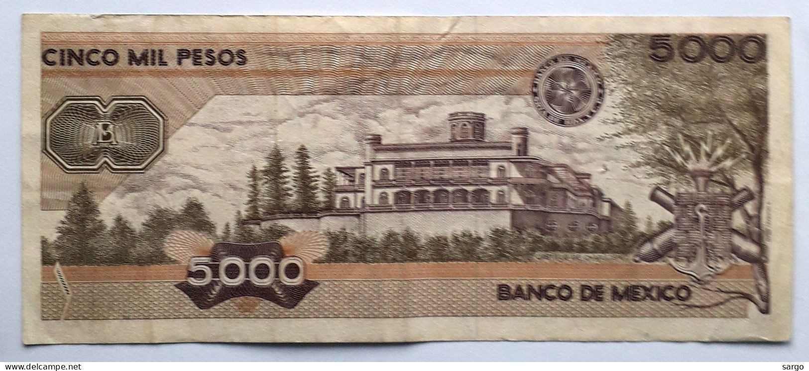 MEXICO - 5.000 PESOS  - P 88 C (1989)  - CIRC - BANKNOTES - PAPER MONEY - CARTAMONETA - - Mexique