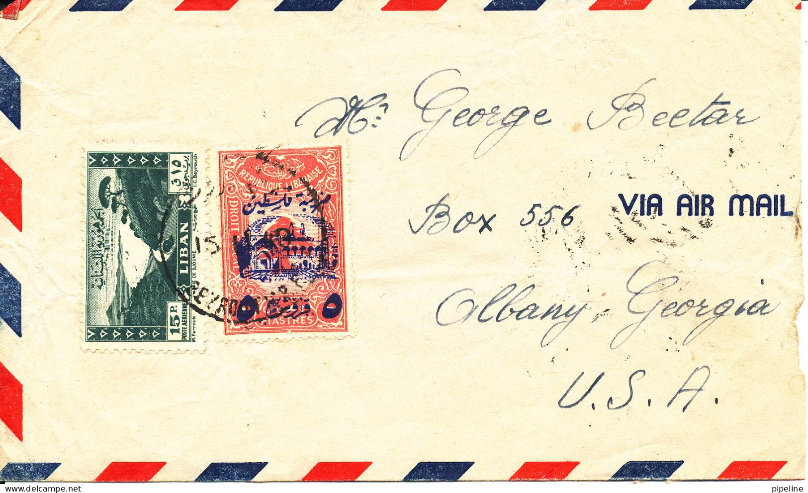 Lebanon Air Mail Cover Sent To USA Beyrouth 15-11-1949 Also A Stamp On The Backside Of The Cover - Liban