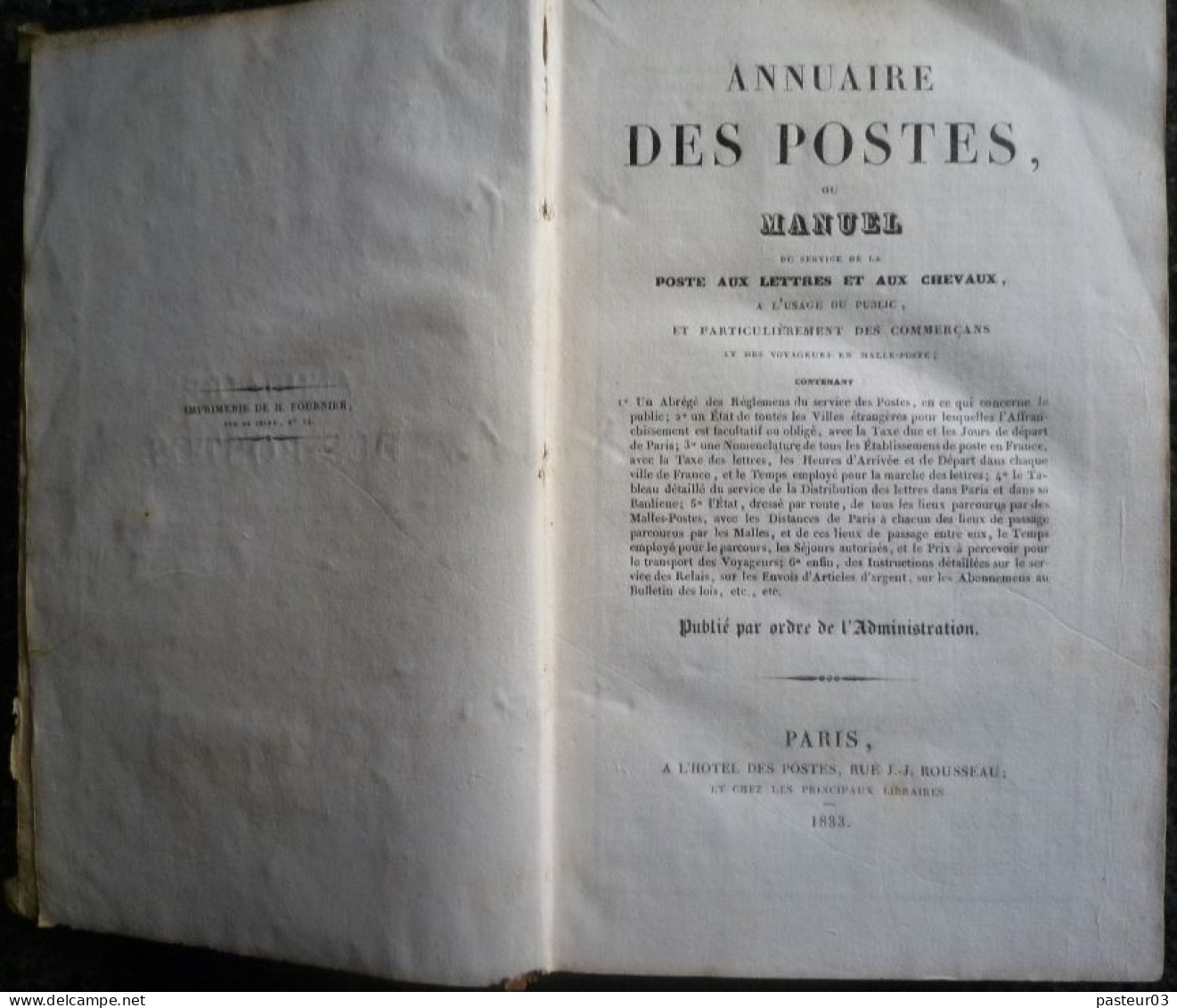 Annuaire Des Poste 1833 Bon état Voir Scan RARE - Administrations Postales