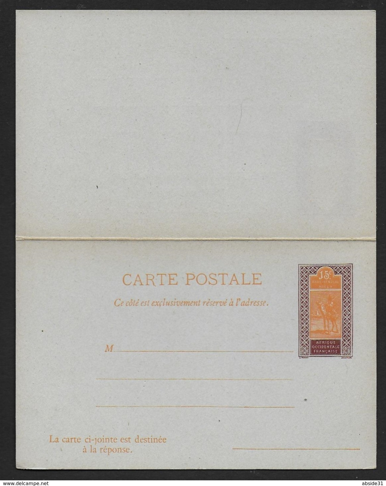 Haut Sénégal Et Niger - Entier Postal 15 C  Targui  Avec Carte Réponse  ( 2 Scans ) - Briefe U. Dokumente