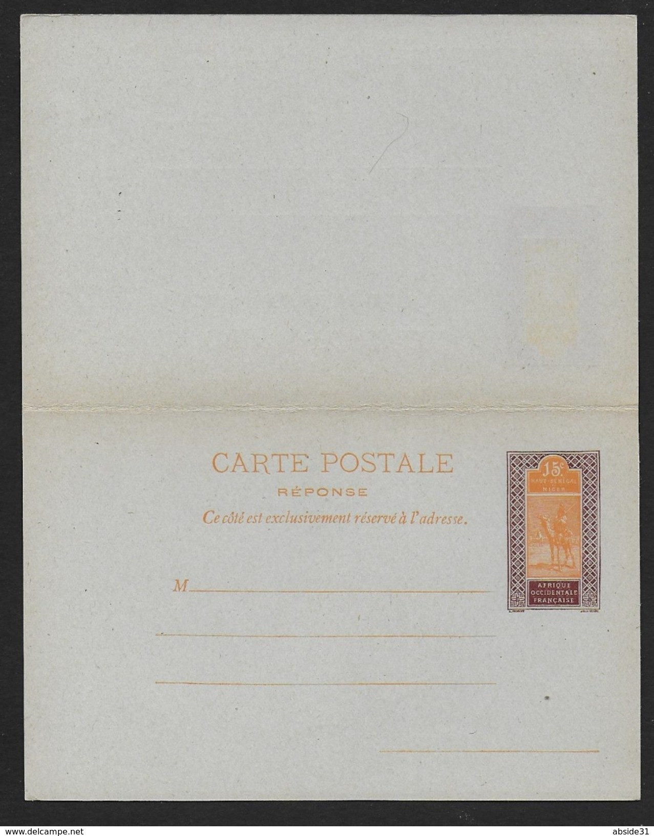 Haut Sénégal Et Niger - Entier Postal 15 C  Targui  Avec Carte Réponse  ( 2 Scans ) - Covers & Documents