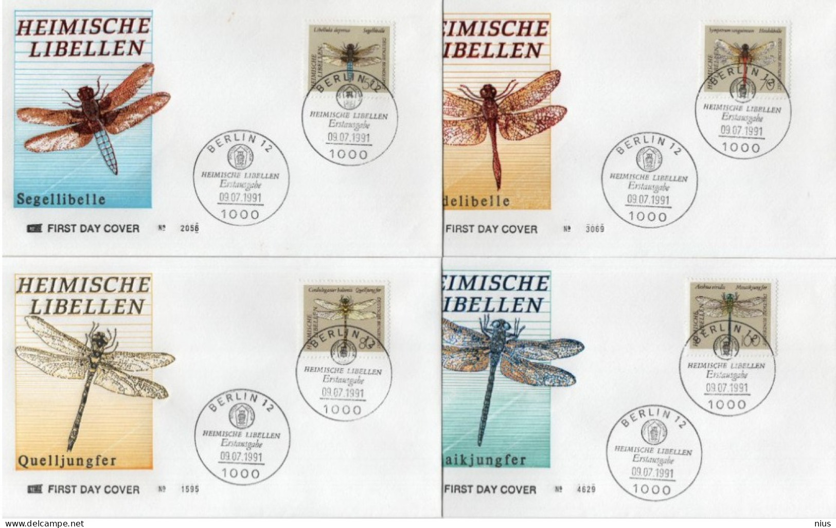 Germany Deutschland 1991 FDC Set X4 Libellen Libelle Dragonflies Dragon-fly, Insect Insects, Berlin - 1991-2000