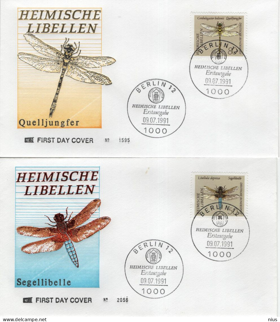 Germany Deutschland 1991 FDC Set X4 Libellen Libelle Dragonflies Dragon-fly, Insect Insects, Berlin - 1991-2000