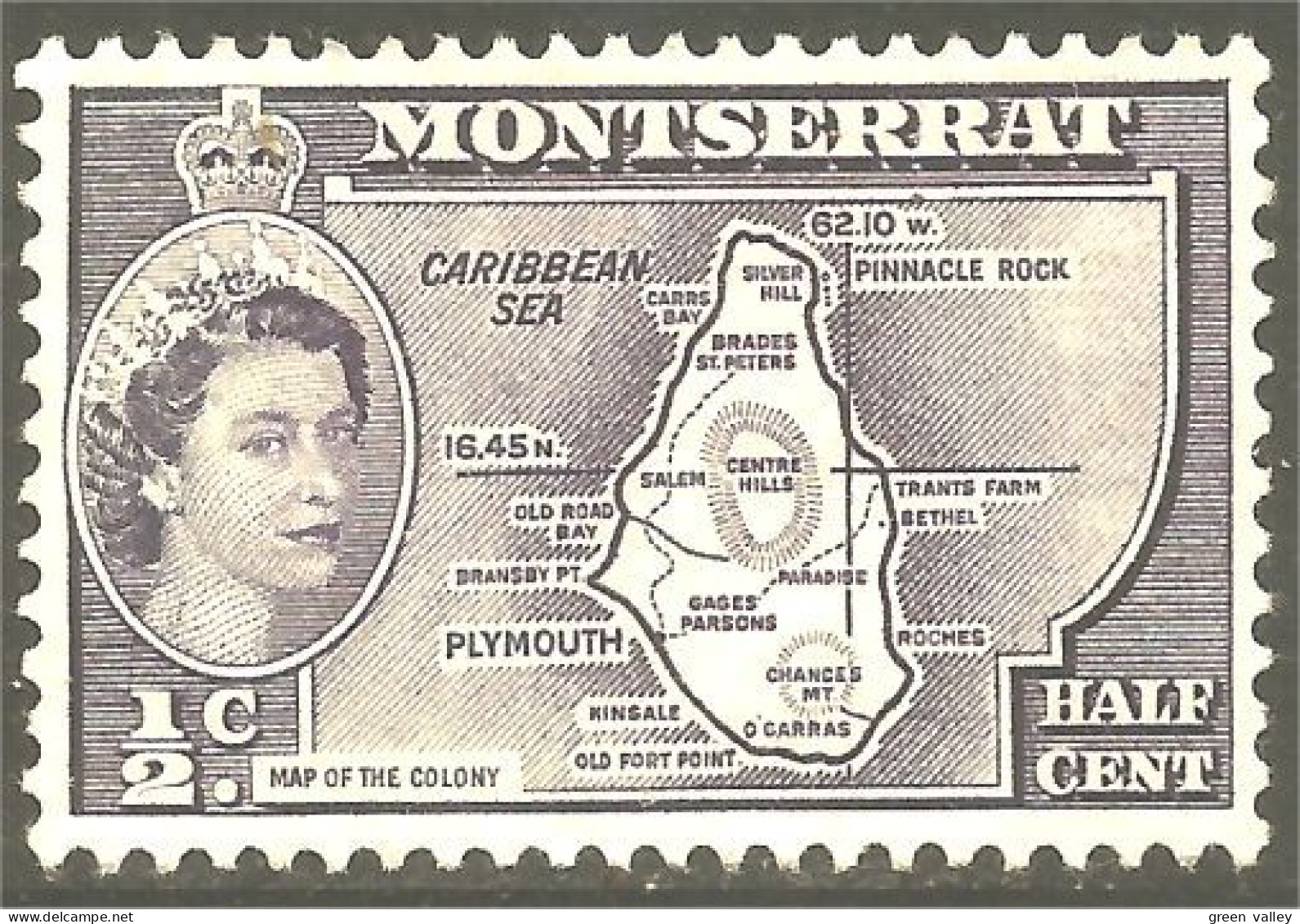 XW01-1373 Montserrat Map Colony Island Carte De L'ile No Gum Insel Karte No Gum - Montserrat
