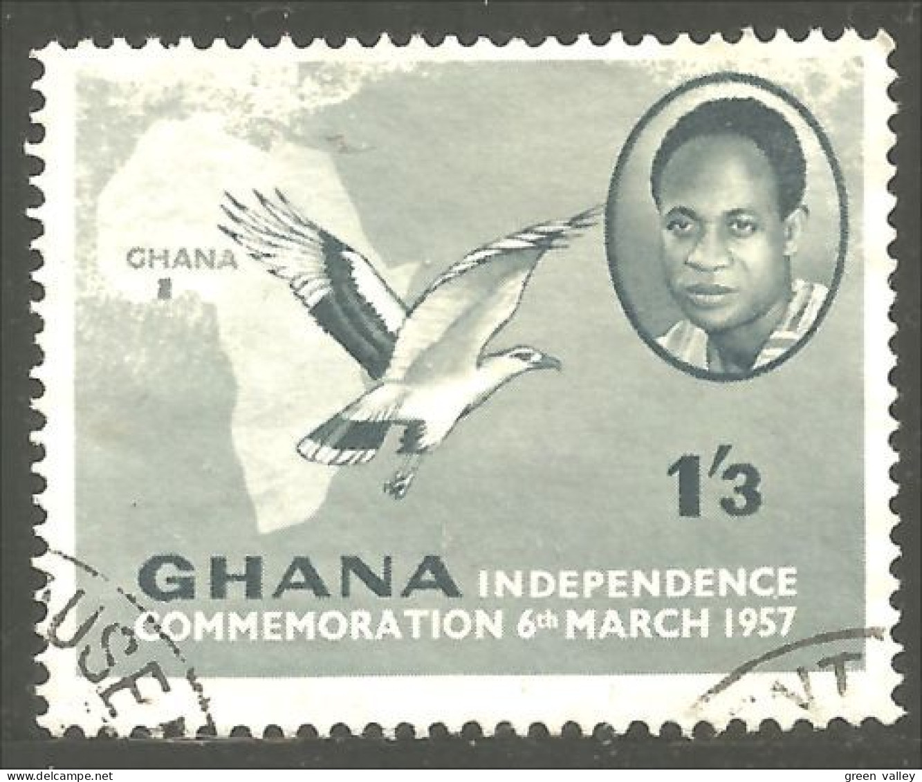 XW01-1312 Ghana 1sh 3d Indépendence Independence Oiseau Bird Uccello Vogel Mouette Gull Mowe - Ghana (1957-...)