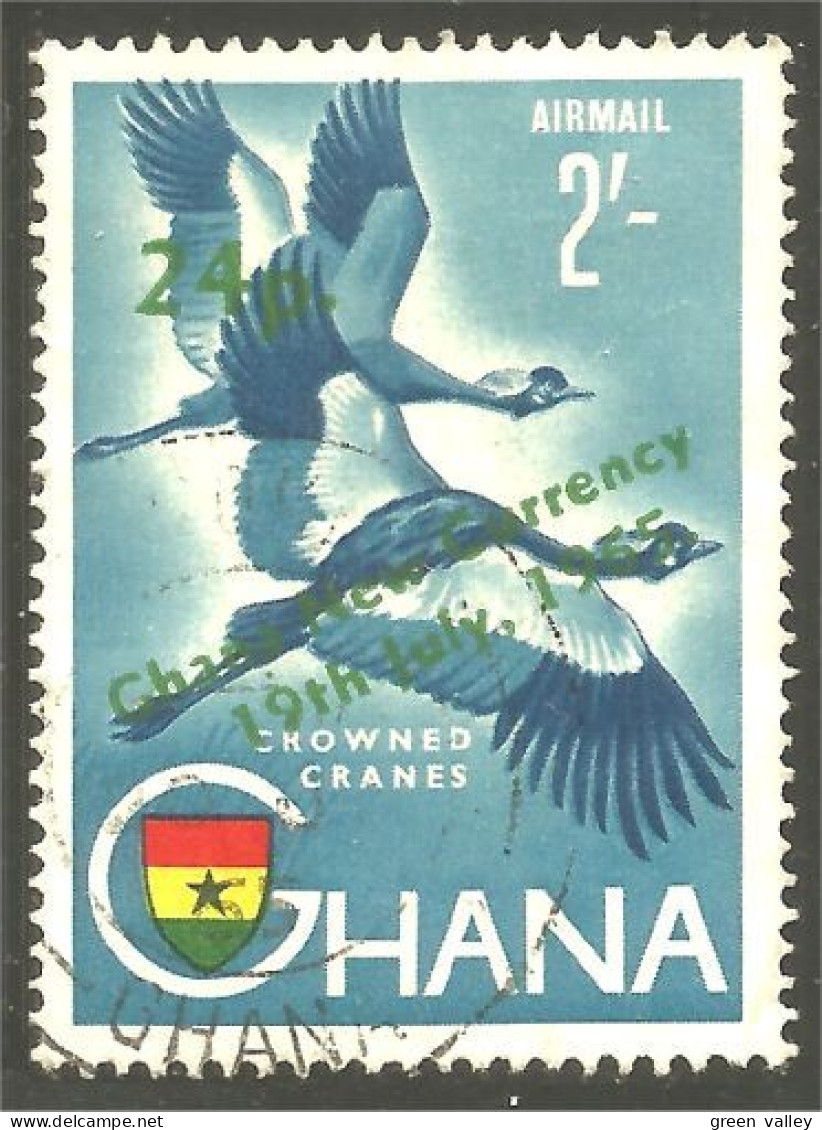 XW01-1124 Ghana Crowned Cranes Grues Couronnées Surcharge New Currency - Grues Et Gruiformes