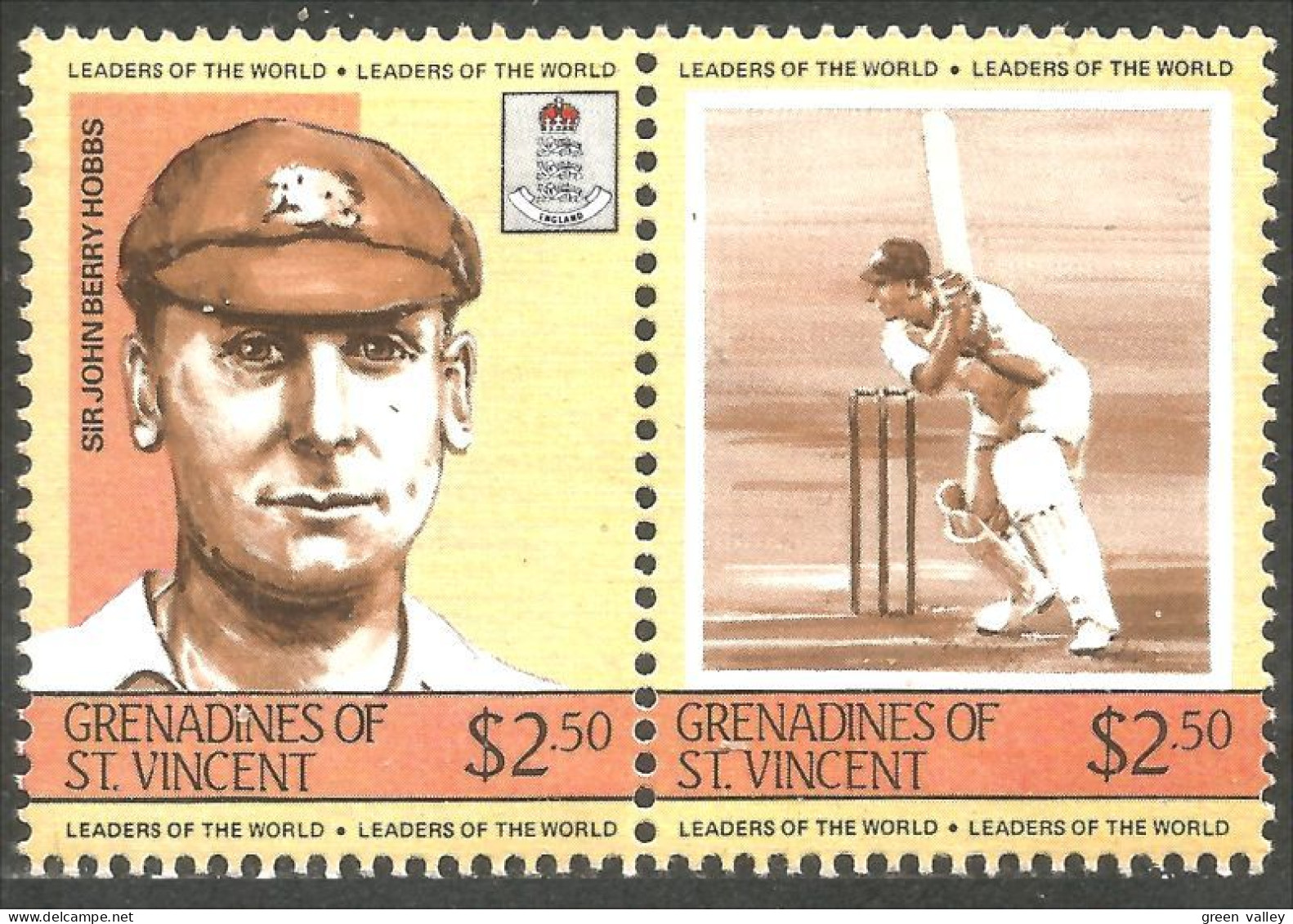 XW01-1919 Saint Vincent Cricket Sir John Beery Hobbs MNH ** Neuf SC Face $5.00 - Cricket