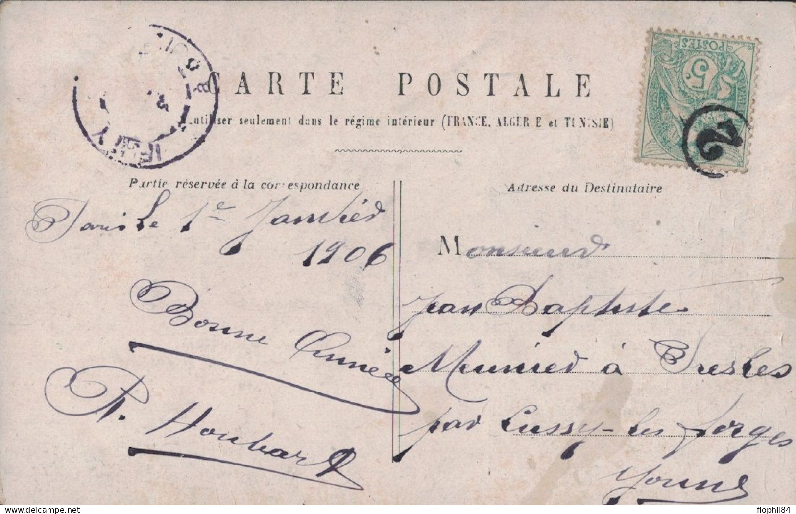 PARIS - BLANC - JOUR DE L'AN - CHIFFRE 2 - DANS UN CERCLE  SUR CARTE POSTALE BONNE ANNEE. - 1877-1920: Periodo Semi Moderno