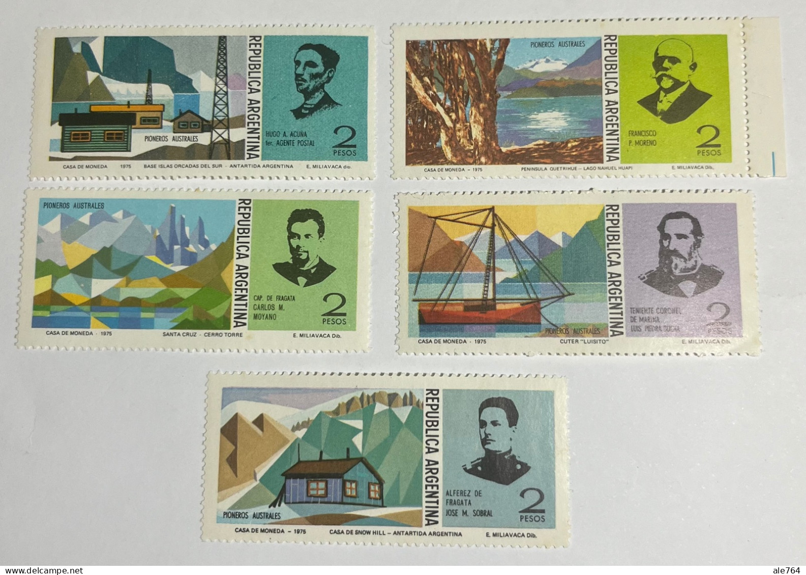 Argentina Pioneros Australes 1975, GJ 1689/93, S 1067/71, MNH. - Unused Stamps