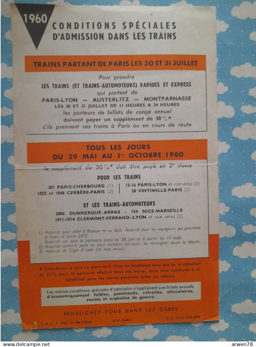 SNCF Billet De Conge Annuel   1960 - Otros & Sin Clasificación