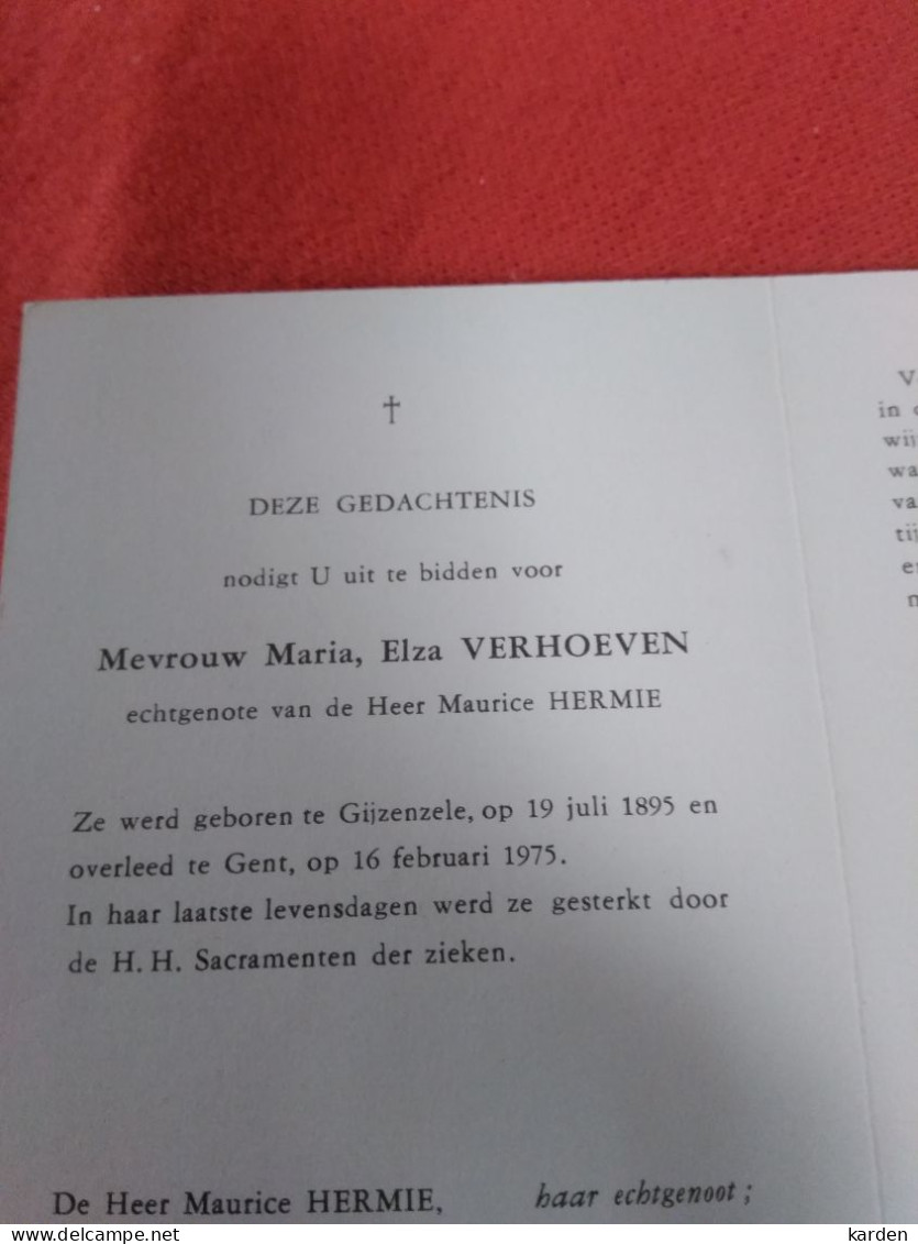 Doodsprentje Maria Elza Verhoeven / Gijzenzele 19/7/1895 Gent 16/2/1975 ( Maurice Hermie ) - Religion & Esotérisme