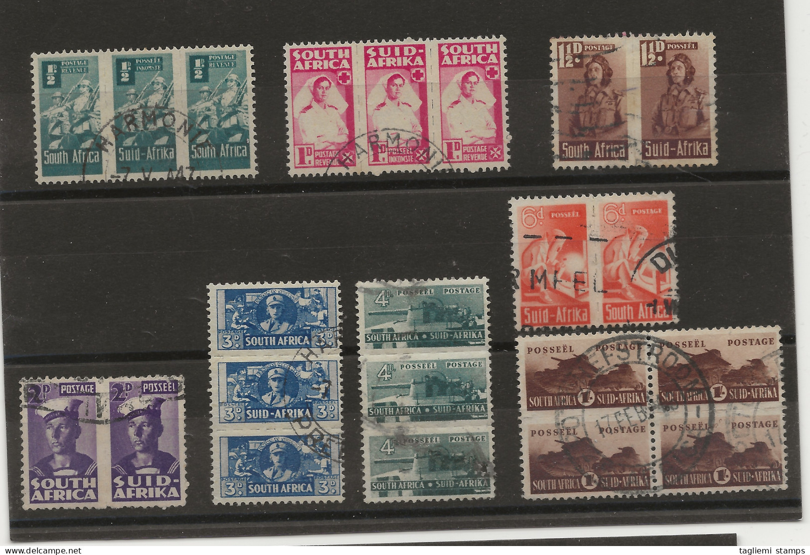 South Africa, 1942, SG  97 - 104, Complete Set Of Pairs And Triplets, Used - Used Stamps