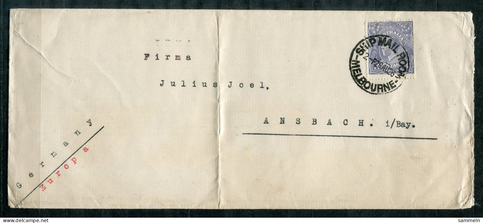 AUSTRALIEN - Brief Von Melbourne "SHIP MAIL ROOM" Nach Ansbach In Bayern - AUSTRALIA - Briefe U. Dokumente