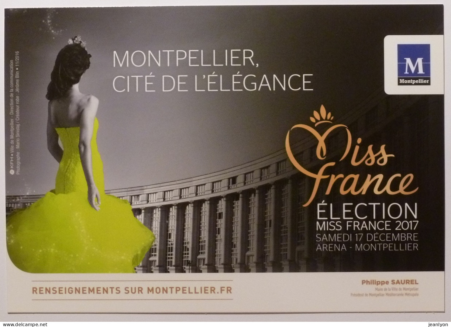 MISS FRANCE - Femme Avec Robe Soirée - Montpellier Cité De L'élégance - Election - Carte Publicitaire Verso Calendrier - Mode
