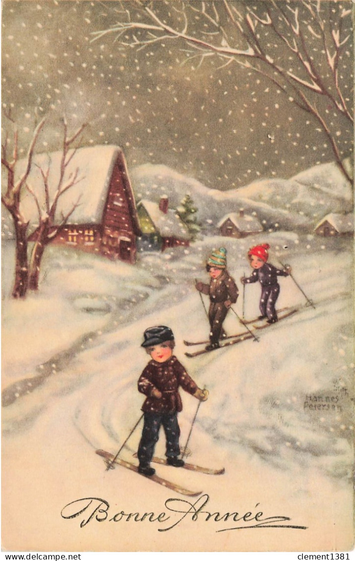Illustrateur Illustration Hannes Petersen Bonne Annee Enfants Ski - Petersen, Hannes