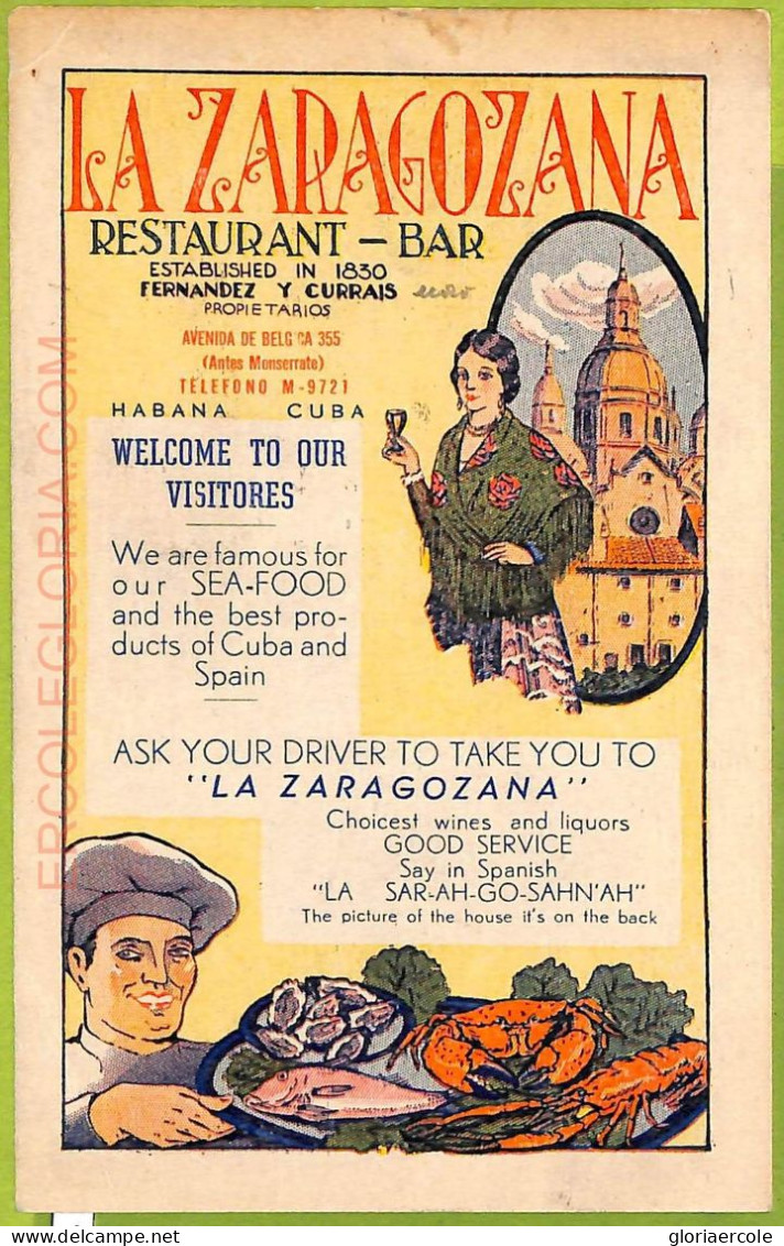 12731 - CUBA-  Vintage Postcard   -   Restaurant-Bar La Zapagozana - Cuba