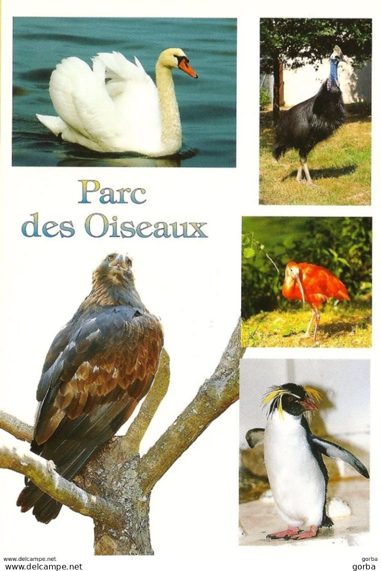 *CPM - 01-VILLARS LES DOMBES - Parc Des Oiseaux - Aigle Royal, Cygne Muet, Casoar, Ibis Rouge, Manchot Gorf - Multivues - Villars-les-Dombes