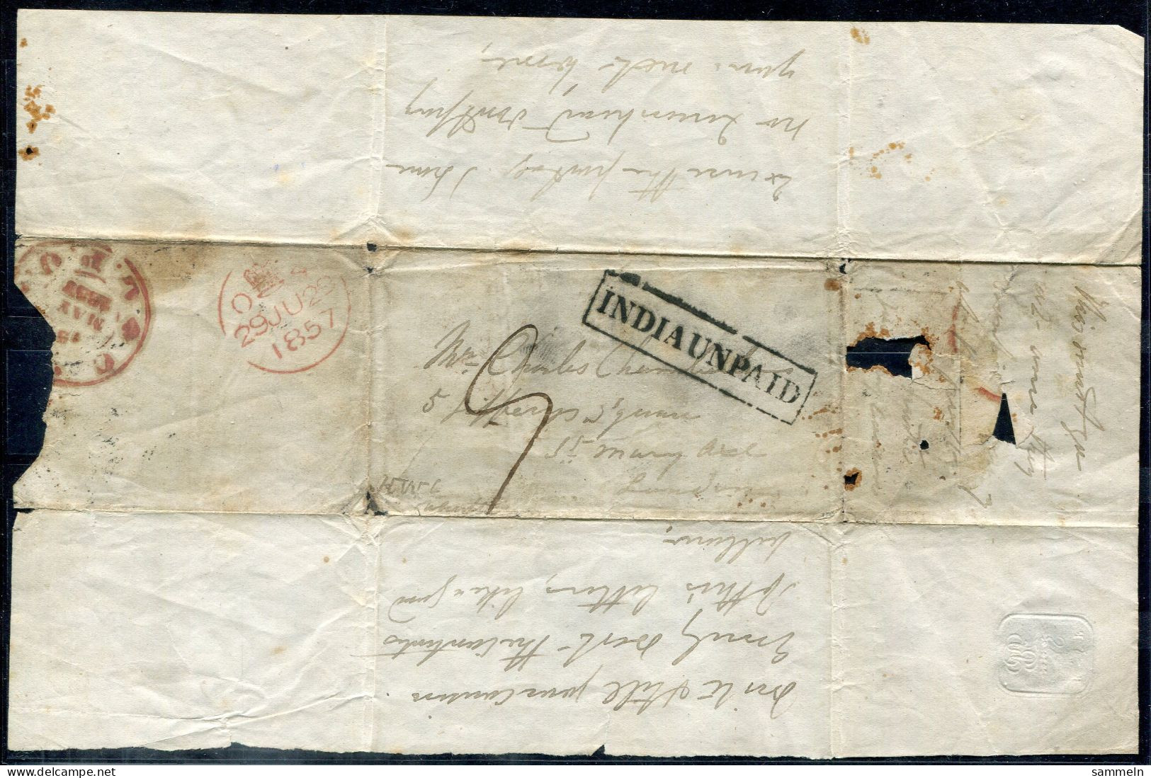 INDIEN - Mini-Brief Von 1857 Mit Ra1 "INDIA UNPAID" Nach London - INDIA / INDE - 1854 Compagnia Inglese Delle Indie