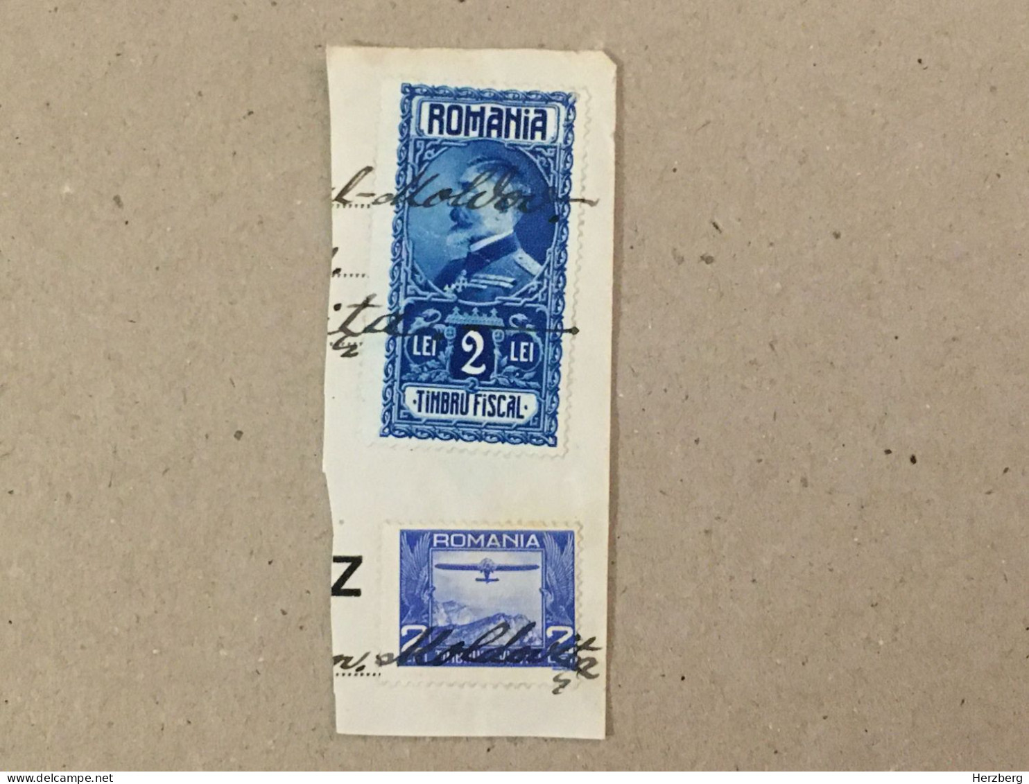 Romania Rumanien Roumanie - Ferdinand Timbru Fiscal Revenue Stamp Aviation Airplane Avion Printed On Document Fragment - Usado